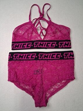 Thicc Lace Bralette & High-Waist Brief Set - Hot Pink Medium/large